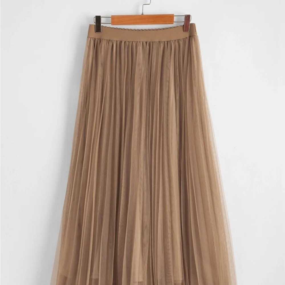 Wideband waist pleated mesh Skirt - Picture 4 of 5